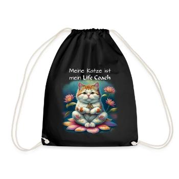 Meine Katze ist mein Life Coach, helle Schrift - Turnbeutel - Schwarz - Vorne