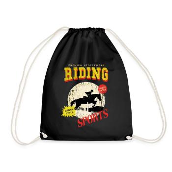 Riding Horse Rider Jumping Sport Vintage Retro - Drawstring Bag - black - Front