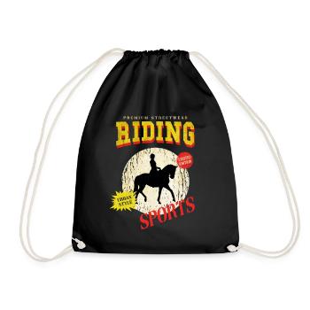 Riding Horse Rider Jumping Sport Vintage Retro - Drawstring Bag - black - Front