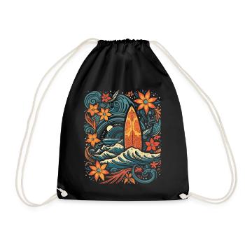 Surf Vibes: Vintage Retro Surfing Illustration - Drawstring Bag - black - Front