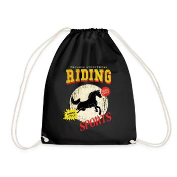 Riding Horse Rider Jumping Sport Vintage Retro - Drawstring Bag - black - Front