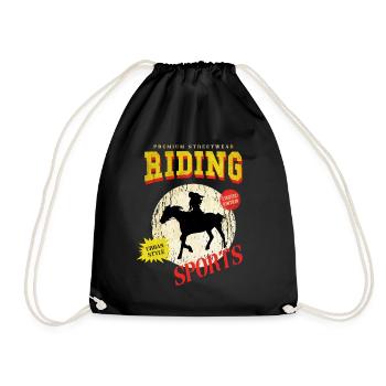 Riding Horse Rider Jumping Sport Vintage Retro - Drawstring Bag - black - Front