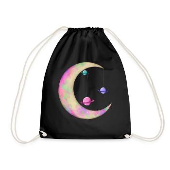 Colorful Moon with Planets - Drawstring Bag - black - Front