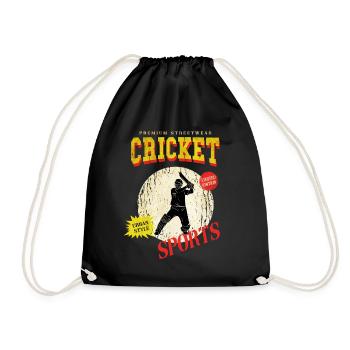 Cricket Cricketer Batsman Sport Vintage - Drawstring Bag - black - Front