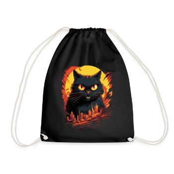 Katze Zerstört Großstadt Wütend Böse Kunst Modern - Turnbeutel - Schwarz - Vorne