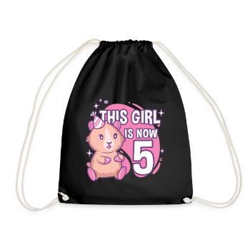 5th Birthday Guinea Pig Girl 5 years old - Drawstring Bag - black - Front