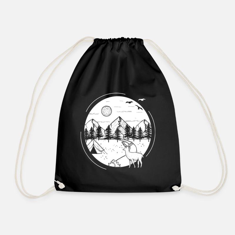 Forest deer in black Graphic - Drawstring Bag - black
