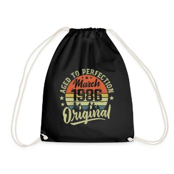 Retro March 1986 Gift March 1986 Born March 1986 - Drawstring Bag - black - Front