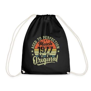 Retro March 1977 Gift March 1977 Born March 1977 - Drawstring Bag - black - Front