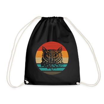 Eule Retro Style Vintage - Turnbeutel - Schwarz - Vorne