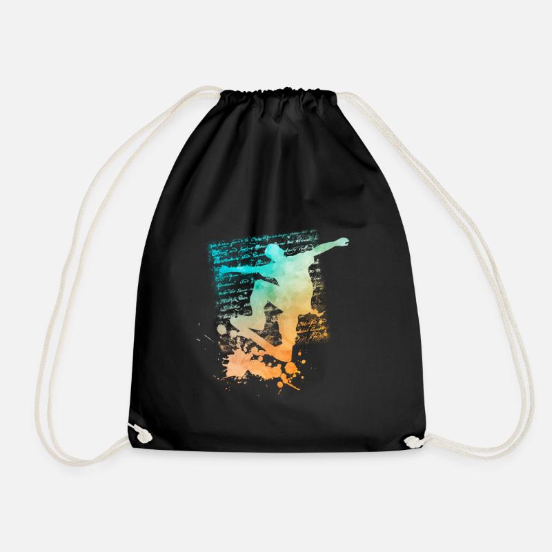 Cool Skateboard Longboard T-Shirts Gift Funny - Drawstring Bag - black