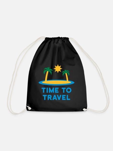 Time to travel (island, palm trees, sun) - Drawstring Bag - black