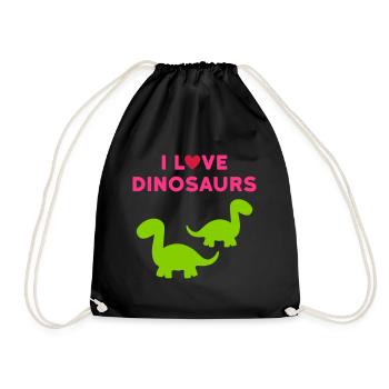 I love dinosaurs (two brontosaurs, heart) - Drawstring Bag - black - Front