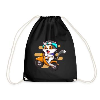 Katze auf Motorrad - Turnbeutel - Schwarz - Vorne
