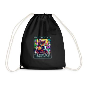 Coffee & cats: a heavenly mix! - Drawstring Bag - black - Front