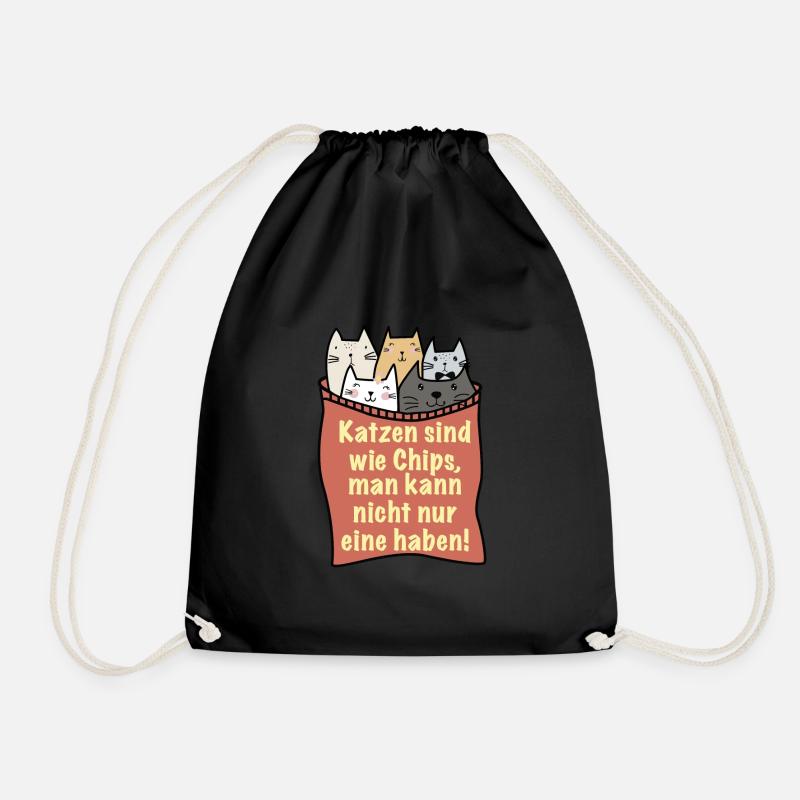 Cats are like chips - Drawstring Bag - black