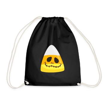 Halloween Candy Corn Pumpkin Emoticon Face - Drawstring Bag - black - Front