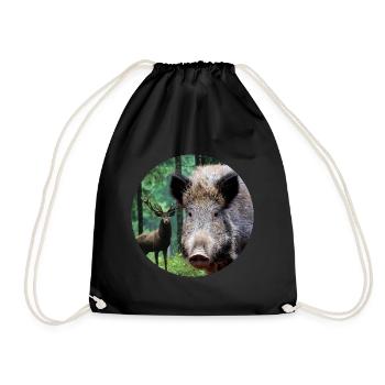 Hunting Hunter Wild Boar DEer Hunting - Drawstring Bag - black - Front