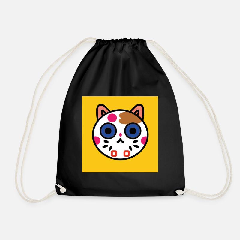 flat cat - Drawstring Bag - black