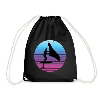 wingsurf hydrofoil wingsurfing wingfoil foilwing - Drawstring Bag - black - Front