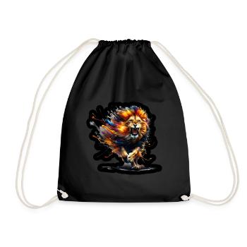 Wild Lion in Watercolor (Black) - Drawstring Bag - black - Front