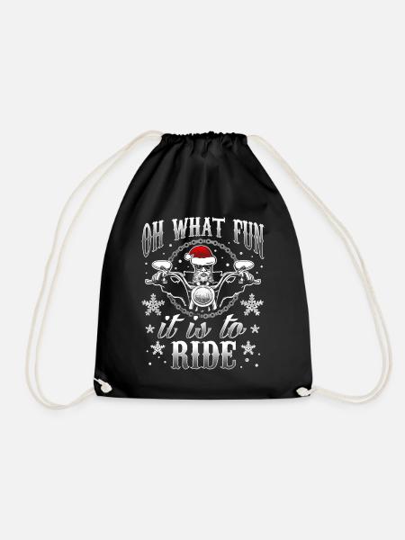 Motorcyclist biker Santa Christmas gift - Drawstring Bag - black