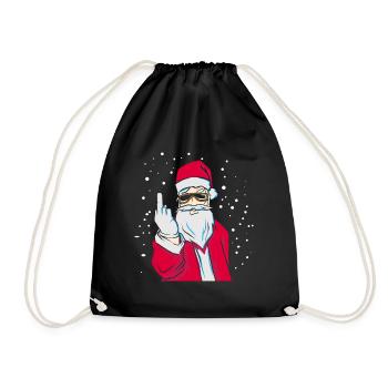 Santa middle finger Christmas gift - Drawstring Bag - black - Front