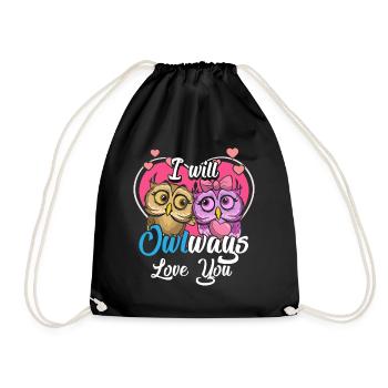 OWL heart I will Owlways always love you gift - Drawstring Bag - black - Front