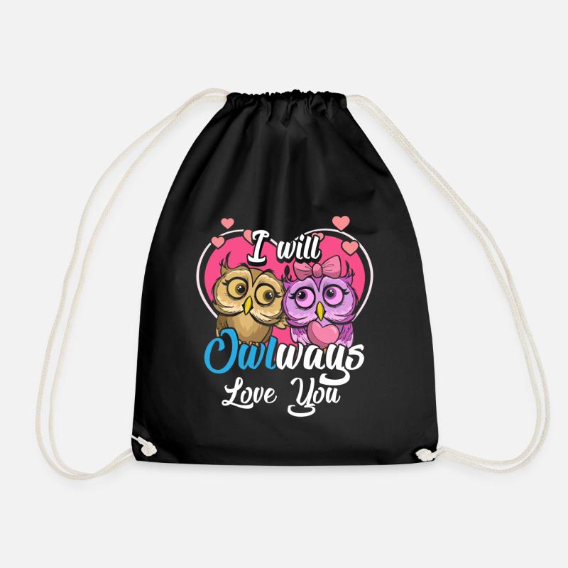 OWL heart I will Owlways always love you gift - Drawstring Bag - black