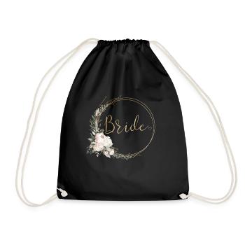 Team Bride ! Pastel Boho Blumen Kreis - Turnbeutel - Schwarz - Vorne