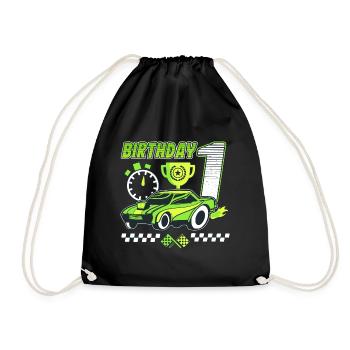 1st birthday racing car 1 year old racing driver - Drawstring Bag - black - Front