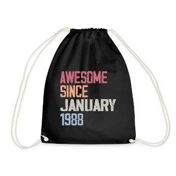 Birthday January 1988 Retro 1988 January - Drawstring Bag - black - Front