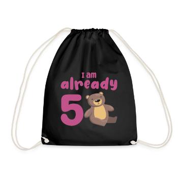 I am already 5 years old 5th birthday - Drawstring Bag - black - Front