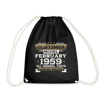 65. Geburtstag Oldtimer Februar Jahrgang 1959 - Turnbeutel - Schwarz - Vorne