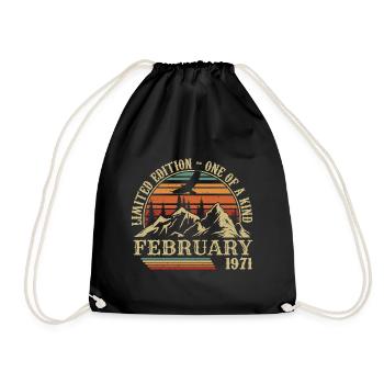 February 1971 Retro Born February 1971 Birthday - Drawstring Bag - black - Front