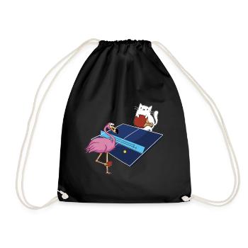 Tischtennis Outfit Damen Katze Flamingo - Turnbeutel - Schwarz - Vorne