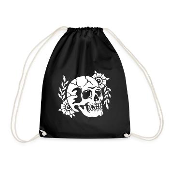 Flowers skull - Drawstring Bag - black - Front
