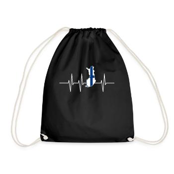 Heartbeat Finland gift home flag pulse - Drawstring Bag - black - Front