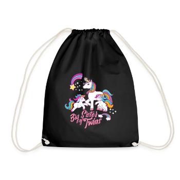 Big sister of twins unicorn girl - Drawstring Bag - black - Front