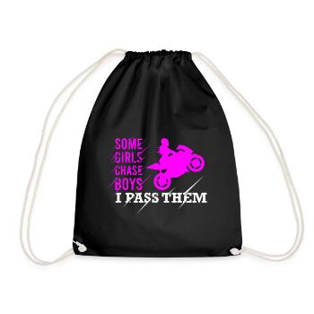 Motorcycle Girl, motorsport gift - Drawstring Bag - black - Front