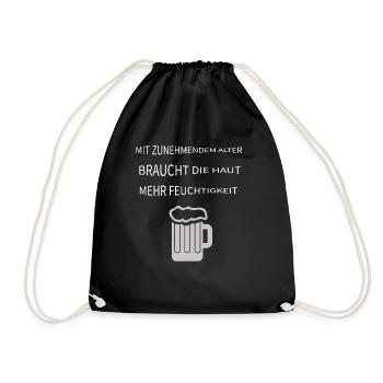 Bier, , Geschenk - Turnbeutel - Schwarz - Vorne