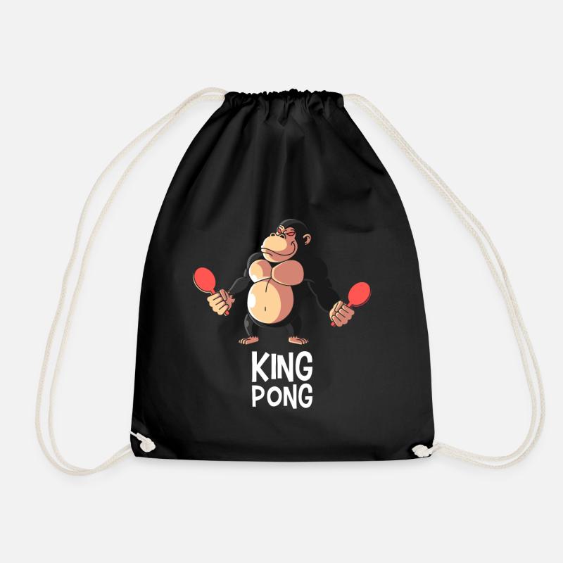 King Pong, gift table tennis ping pong - Drawstring Bag - black