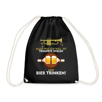 Trompete shirt • Bier shirt • Musiker Geschenk - Turnbeutel - Schwarz - Vorne