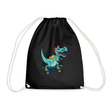 Skateboard dinosaur - Drawstring Bag - black - Front