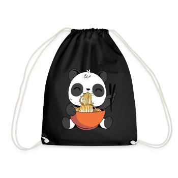 Cute Panda Eating Ramen - Drawstring Bag - black - Front