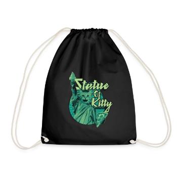 Statue of Kitty - Amerika New York Pizza - Drawstring Bag - black - Front