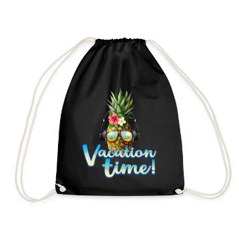 Vacation time - Urlaubszeit - Ananas - Turnbeutel - Schwarz - Vorne