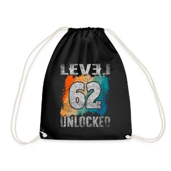 Birthday Gift Level Unlocked 62 years - Drawstring Bag - black - Front