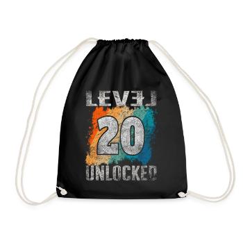 Birthday Gift Level Unlocked 20 years - Drawstring Bag - black - Front