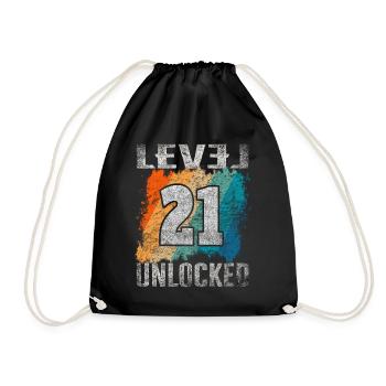 Birthday Gift Level Unlocked 21 years - Drawstring Bag - black - Front